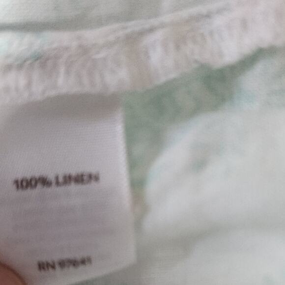 J. Jill Teal Linen Patterned Button Down Beach Coastal Pleated Shirt Medium - Picture 7 of 8